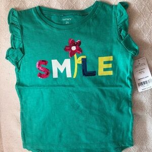 NEW Little Girls Teal Tee w Sequins “SMILE” Size 2T